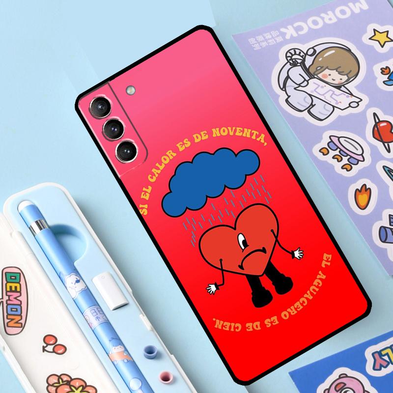 Bad Bunny Herz Regenbogen Farbige Hülle für Samsung Galaxy S23 S22 S21 Ultra S20 FE S9 S10 Note 10 Plus Note 20 Ultra Volle Abdeckung