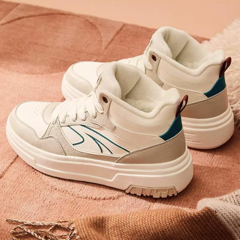 New Anta Sponge Cake Anti-Slip Wear-Resistant High-Top Skateboard Shoes Women's White Beige Green 922448907-2