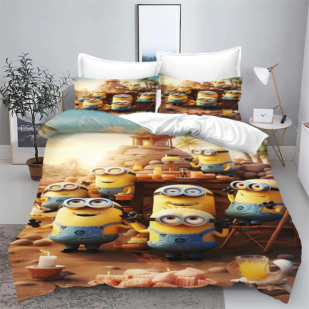 Gru-Mark M-Minions Bedding Set Cartoon Anime Set Adult Kid Bedroom Duvet Cover Sets 3D Print Kawaii Anime Home Textileextile