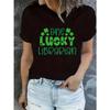 INAWLY Plus Size Women's Lucky Clover Letter Print Round Neck T-Shirt