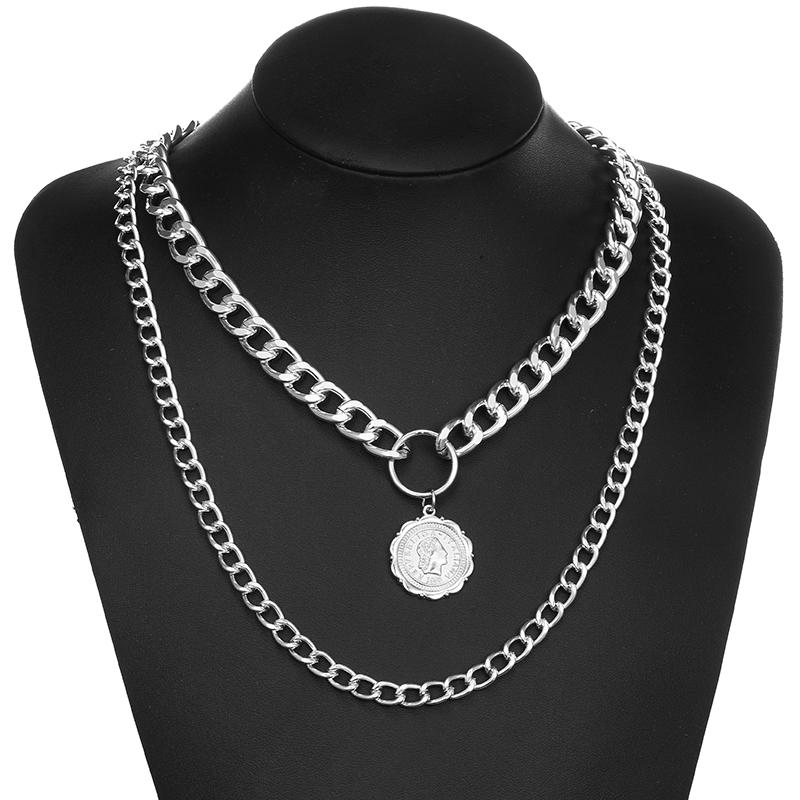 Cute Simple Chain Link Lock Necklace Pendant Women Silver Color Fashion Goth Jewelry Party Punk Maxi Collier Long Necklace Gift