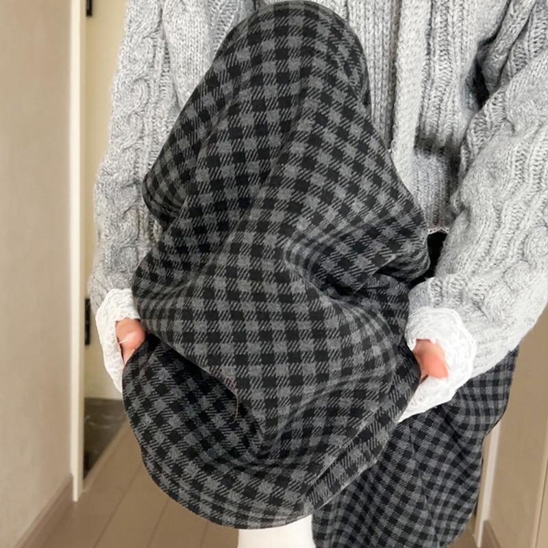 Retro plaid straight wide-leg pants women's autumn new high-waisted lazy loose thickened velvet trousers