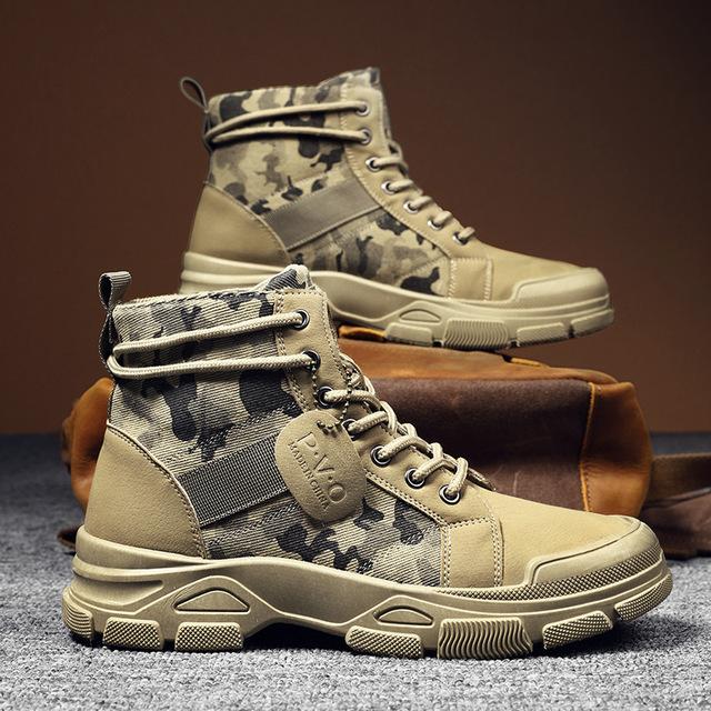 Herren Knöchel Wüste Armee Stiefel Camouflage Outdoor Leder Canvas Herbst Frühling Wandern Männlich Lässig Flach Arbeitsschuhe Sneaker Mode