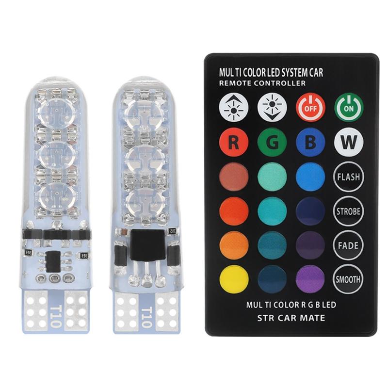 2x T10 LED Controlo Remoto W5W para 501 Lâmpadas Laterais de Carro com Mudança de Cor RGB