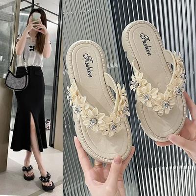 Estate 2024 Ciabatte Spesse Cristalli Ciabatte da Donna e Sandali da Donna Scarpe Bianche con Plateau Altezza Strass Infradito Gioielli F