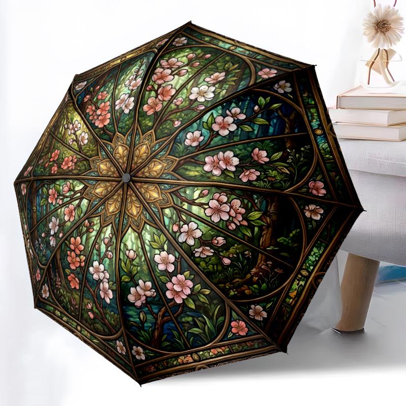 

1pc Sturdy 8-Bone Auto Umbrella, Bright Gradient Daisy Starry Blooms Umbrella, Digital Printed, Foldable Umbrella for On-the-Go Outdoor Use