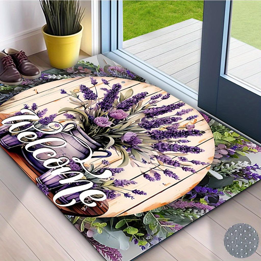 Levandulová rohožka do vchodu, protiskluzová dekorativní rohožka do domu, dekorativní koberce