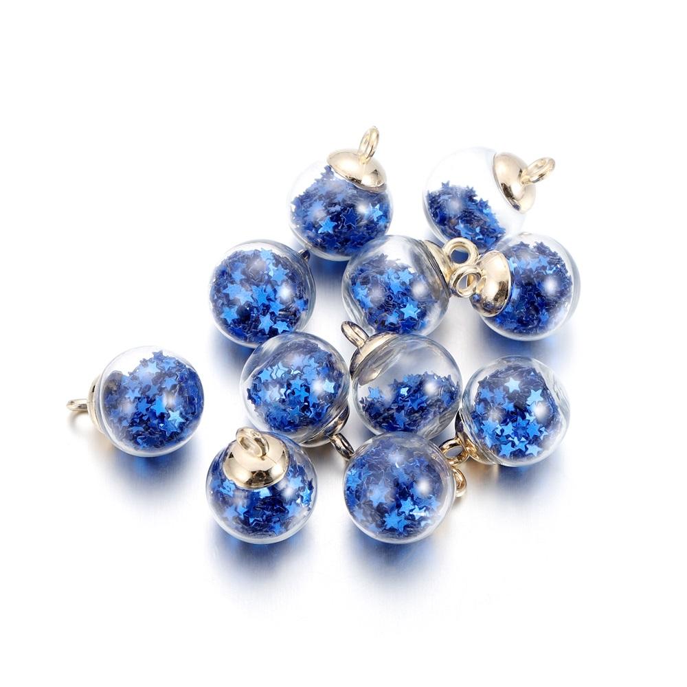 10Pcs Charms Star Sequins Transparent Glass Ball 16mm Pendants Crafts Making Findings Handmade Jewelry DIY for Earrings Necklace