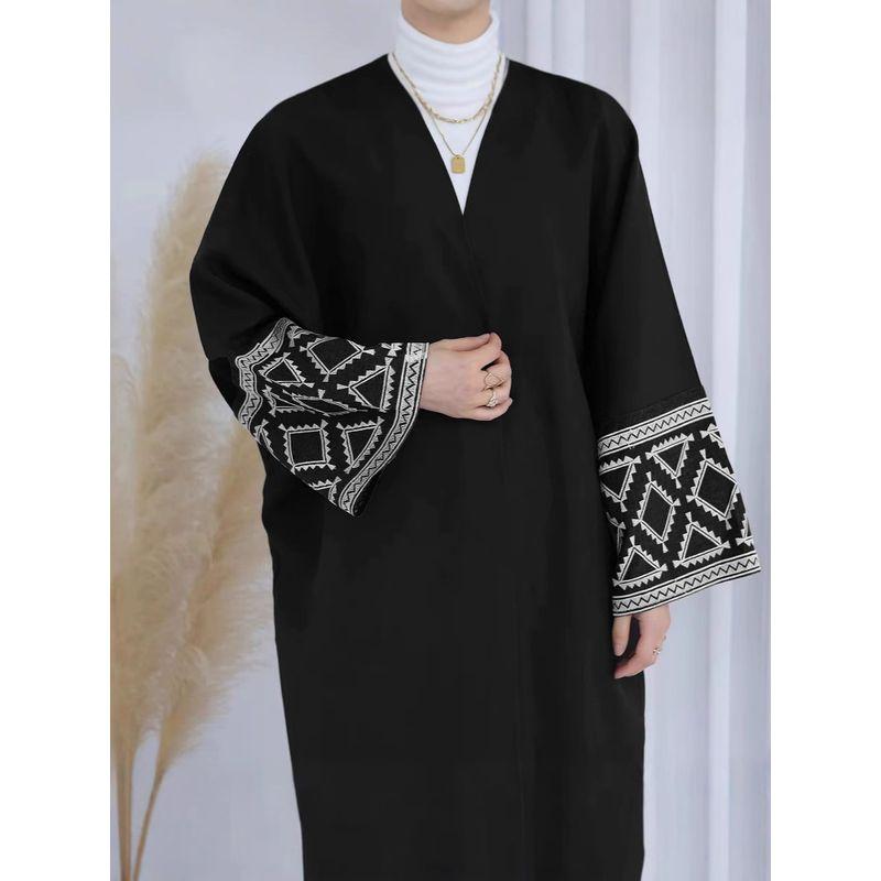 New Middle East Black Embroidered Robe Arabic Loose Dress Embroidered Robe Dress