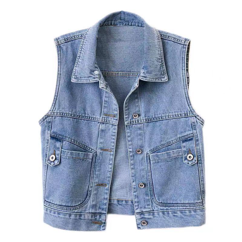 Damen Slim Denim Weste, Vielseitige Ärmellose Jacke mit Revers für Frühling/Herbst 2025