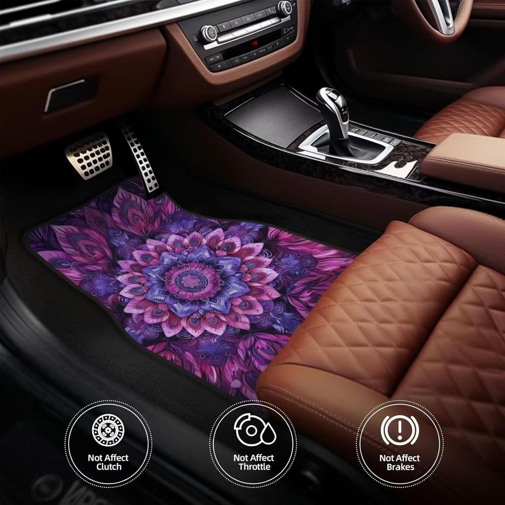 Universal Car Floor Mats Set of 4 - Enigmatic Purple Floral Pattern Designed for Mysterious Elegance,Auto Interior Accessories