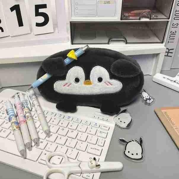 Penguin Pencil Case Plush Large Capacity Girls Stationery Storage Bag For Students