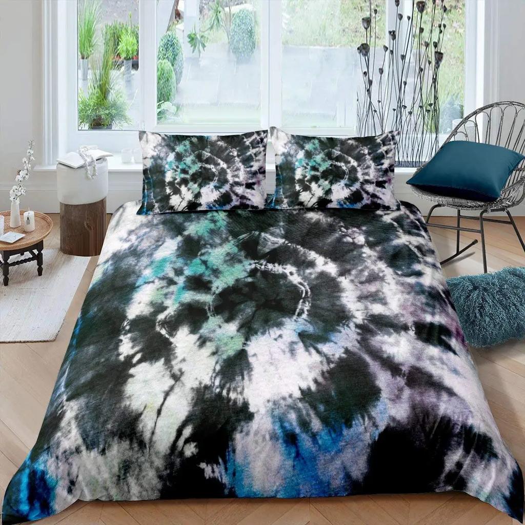 Tie Dye Duvet Cover Set Bohemian Hippie Spiral Bedding Sets Ethnic Boho Comforter Cover Set Swirl Tie Dye Pattern Quilt Covers