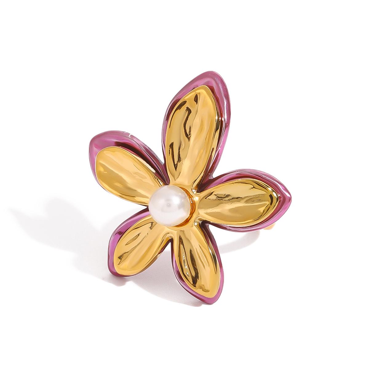 

Valentine s Day Gift Pink Flowers Open Ring Waterproof Stainless Steel Romantic Charm Jewelry Gift 2025