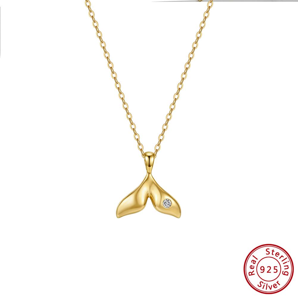 Effie Queen S925 Silver Fish Shape Shiny Zircon Charm Pendant Necklace Fashion Fishtail Chain Link Jewelry Party Gift SAPN64