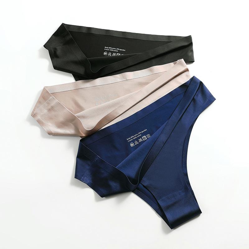 M-XXXXL Übergröße Nahtlose Höschen Damen Ultradünne G-String Tangas Low Rise Dessous Ice Silk Slips
