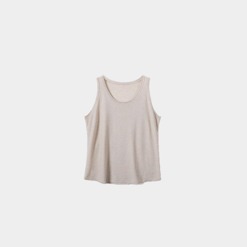 Sleeveless Women s Hemp Cotton Knit T-shirt with Diamond Pattern and Rolled Hem Large