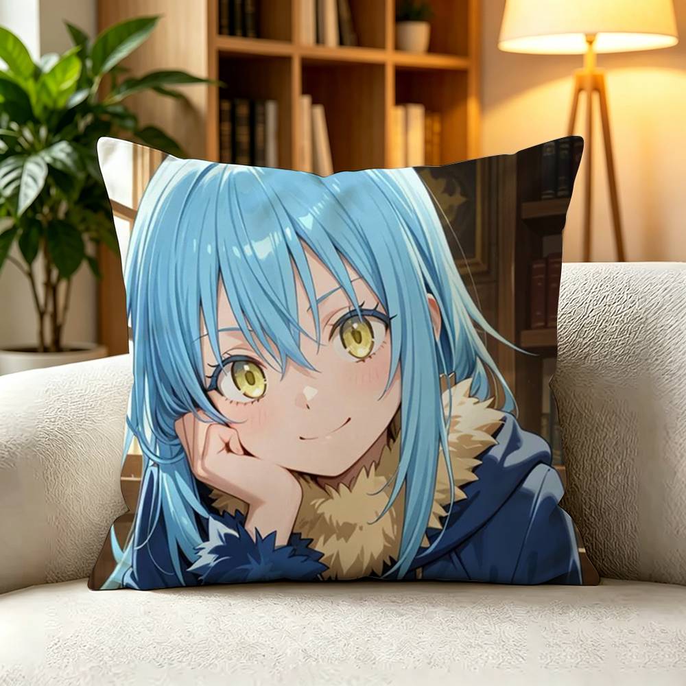 C-Cute Blue Slime Isekai Rimuru Tempest Anime  Square Double-Sided printed Pillow Case Bedroom Bedside Pillow Sofa Cushion Cover