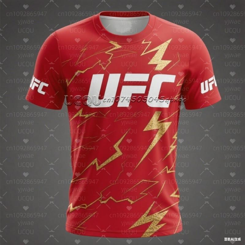 Herren UFC Kampf-Trikot Neue Mode Herren Blitzmuster Rundhals-T-Shirt Männlich Lässig Sport Kontrastfarbe Outwork Oberteile