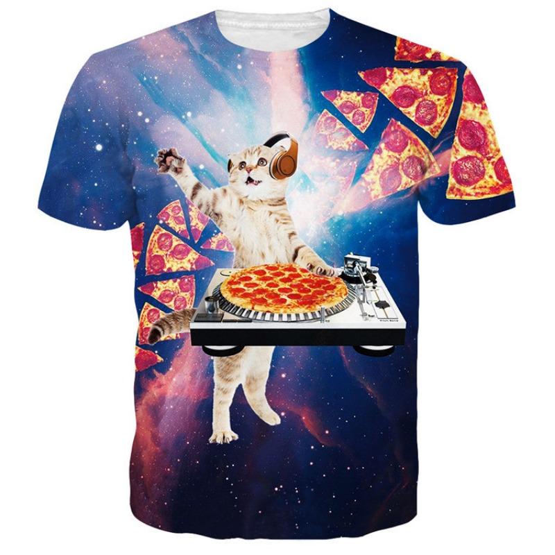 Sommer 3D Digital bedrucktes Katze Haustier Kurzarm Lockeres Lässiges Herren T-Shirt
