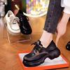 Platform Internet Celebrity Loafers Women's 2025 New Black Small Leather Shoes French Soft Sole Heightening British Style Lace-up Single Shoes