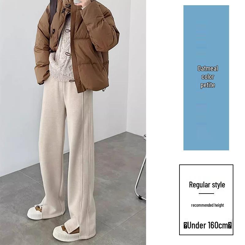 2025 Winter Women's Merino Wool Wide-Leg Velvet Pants - Petite, Thickened, Slim-Fit, Straight-Leg Design