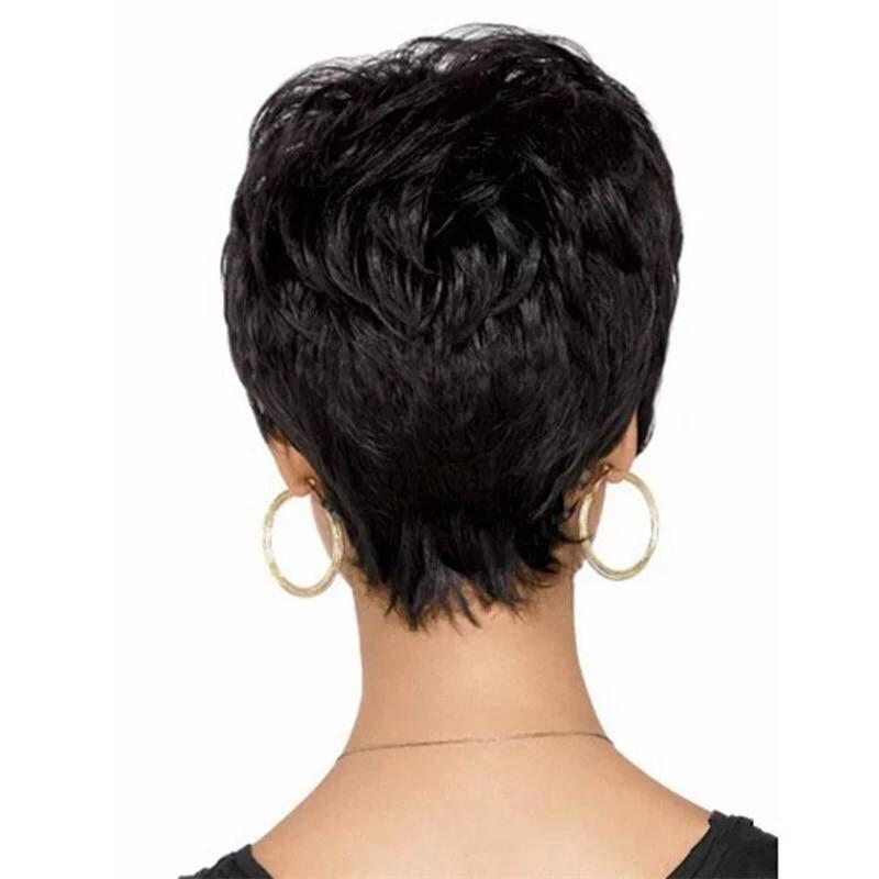 Ladies Synthetic Short Curly Wig With Bangs For Women Heat Resistant Hair Natural Black Wigs For Daily Use Costume