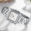 MINIFOCUS Women's Light Luxury Watch with Square Case Mother-of-Pearl Dial Stainless Steel Strap Luminous Hands Relogios