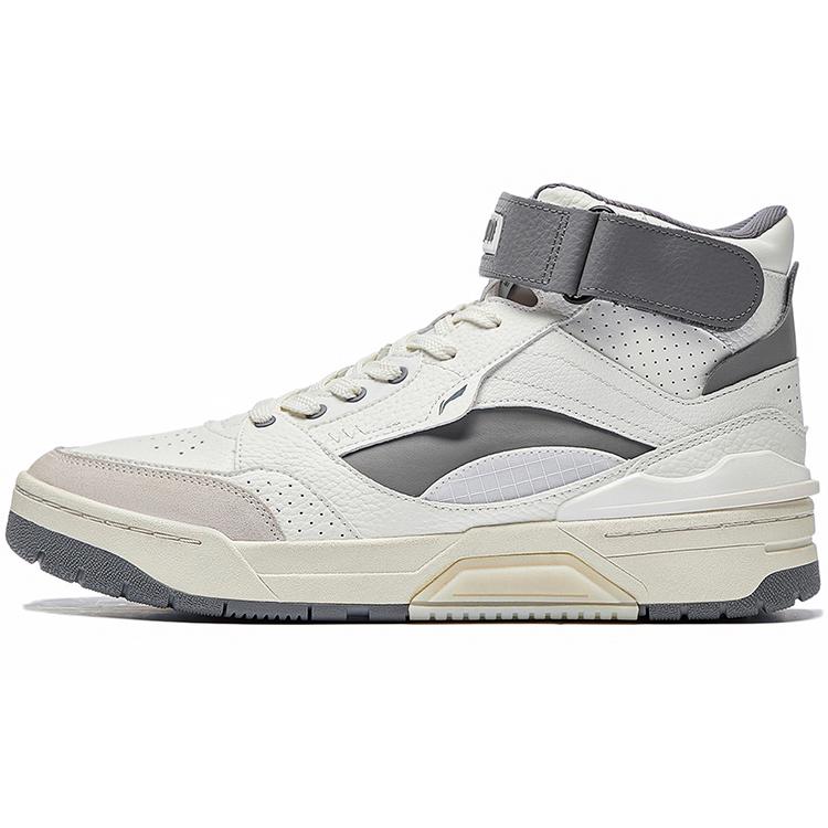New LiNing RSR 101 HI Cushioning Anti Slip And Wear Resistant Rebound Mid Top Vintage Basketball Shoes Men's White Gray ABCS085-2