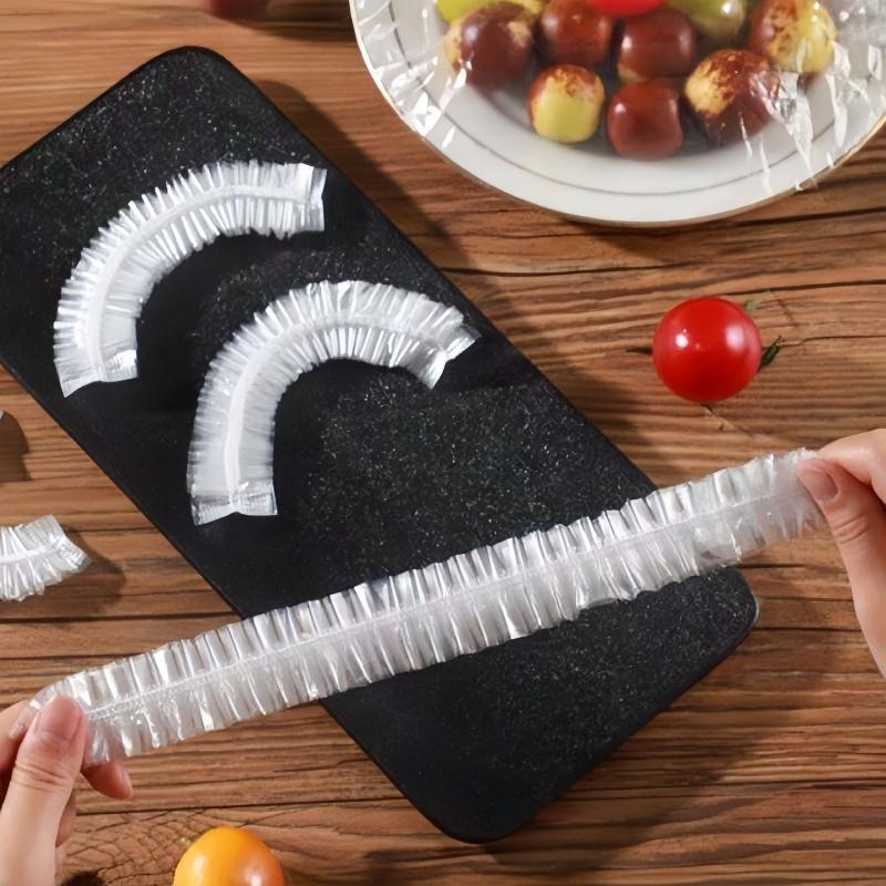 200pcs Reusable Elastic Food Storage Lids - Transparent Stretchable Plastic Bowl & Plate Sealing Film, For Aluminum Foil