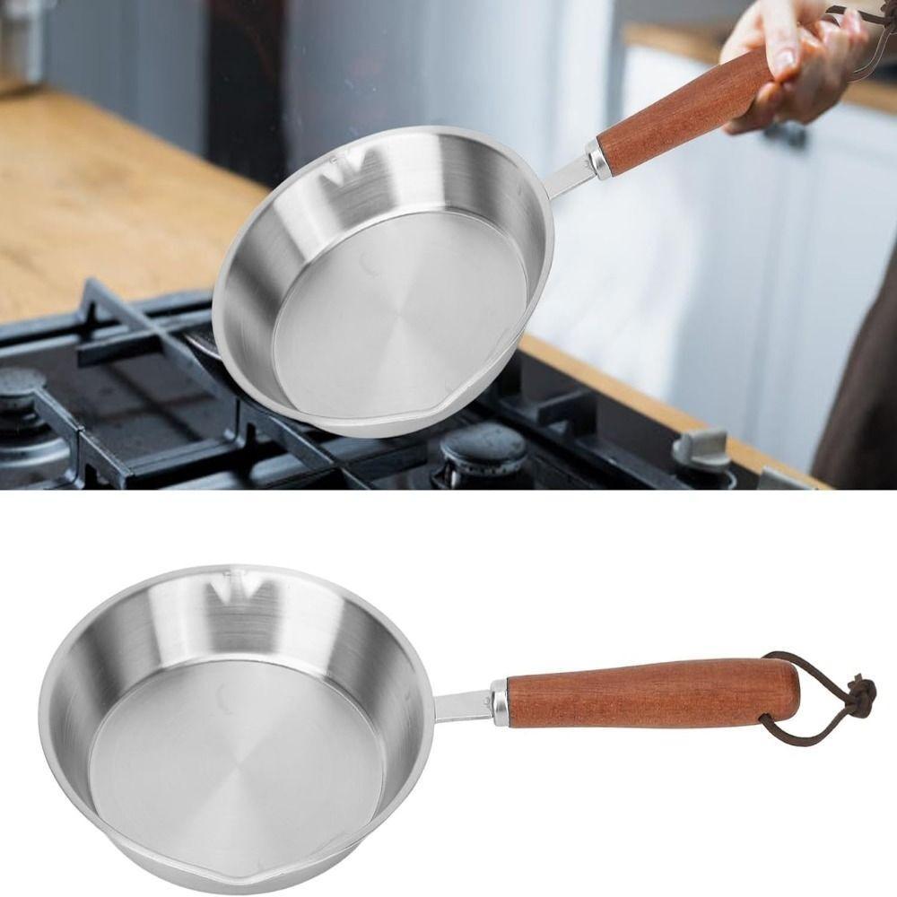 Non Stick Frying Pan Wooden Handle Butter Heating Pan New Open Skillet  Kitchen Supplies