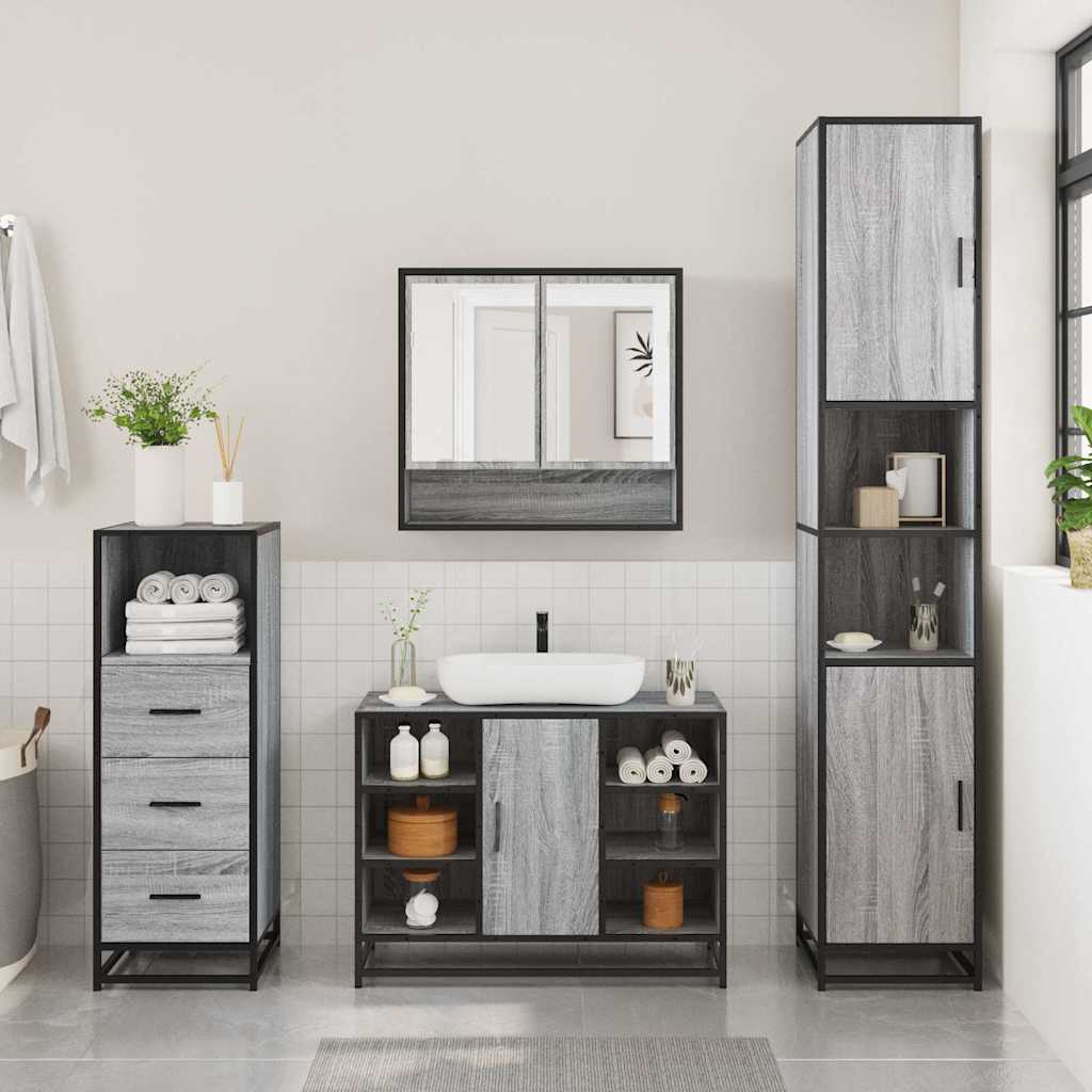 3 piece bathroom furniture set gray Sonoma wood based material