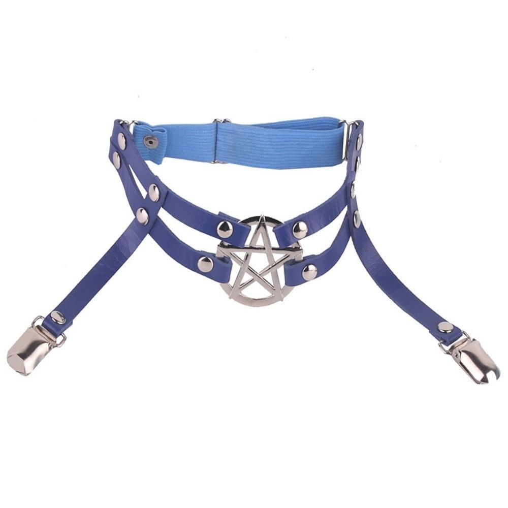 Punk Suspender Stockings Clip PU Leather Garter Belt Cool Pentagram Leg Strap  JK Accessory