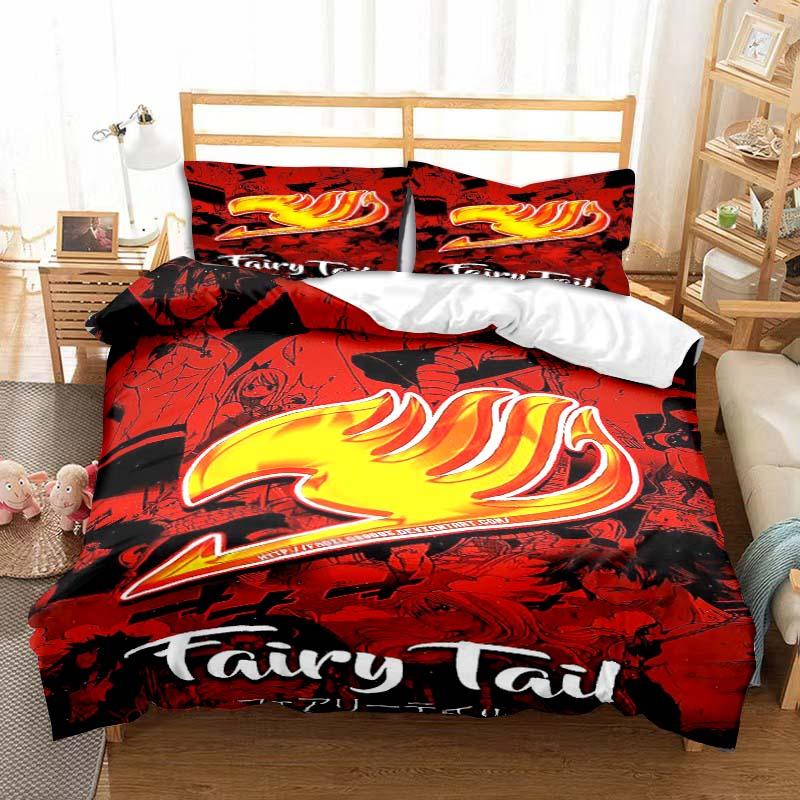 3D Anime Fairy Tail Bedding Set Bed Three-piece Set Duvet Cover Single Double Bed Queen Size Duvet Cover Set Adult Kid's Bedroom