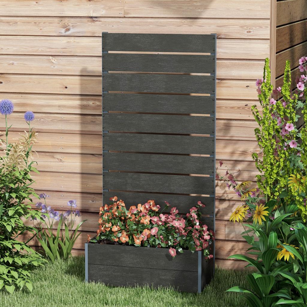 34 X 69.5 Cm Garden Planter Box With Back Trellis Black