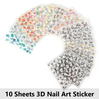 10 fogli di adesivi per trasferimento di nail art, design 3D, punte per manicure, decorazioni per decalcomanie
