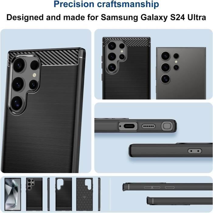 Coque de protection - BOOLING - pour Samsung Galaxy S24 Ultra - Silicone - Fibre de Carbone - Noir