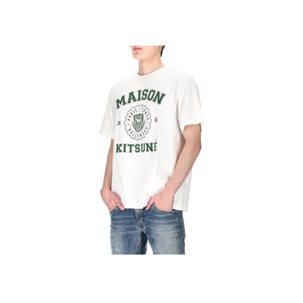 Maison Kitsune Team Logo Letter Print Short Sleeve T-Shirt Men T-Shirts White KM00143KJ0105-P103