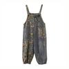 Salopette in denim con stampa floreale oversize casual per donna, jeans larghi a gamba larga, tute e tute cargo con cinturini, pantaloni larghi