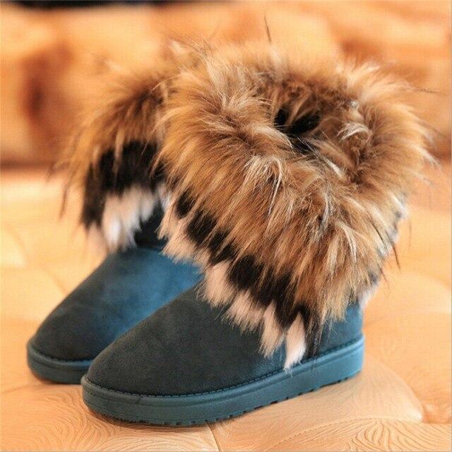 Non -Slip Snow Boots Women Winter Warm Fluffy Fur Ankle Boots Ladies Plush Shoes Female Furry Flock Platform Boots Slip -On Botas