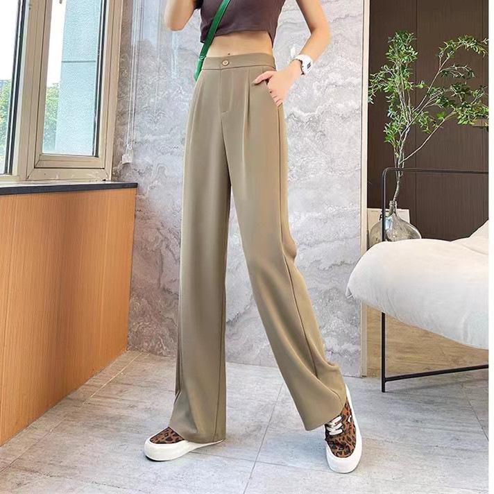 Women's High Waist Straight Leg Pants Loose Suit Trousers Spring Summer Thin Drape Mild Stretch Elegant Commuter Pocket Long Dress Pants