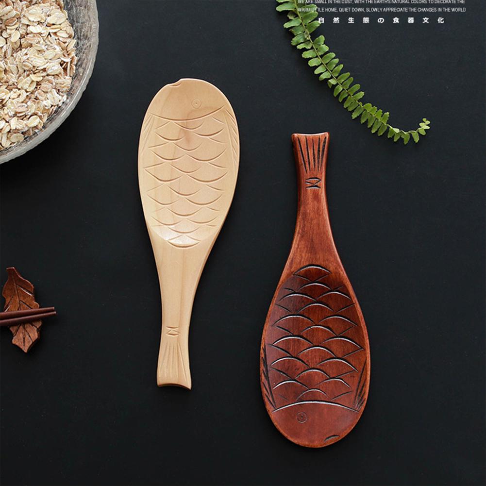 Nanmu Fish-shaped Creative Rice Spoon Rice Paddle Hand-carved Wooden Spoon Tableware Kitchen Utensil