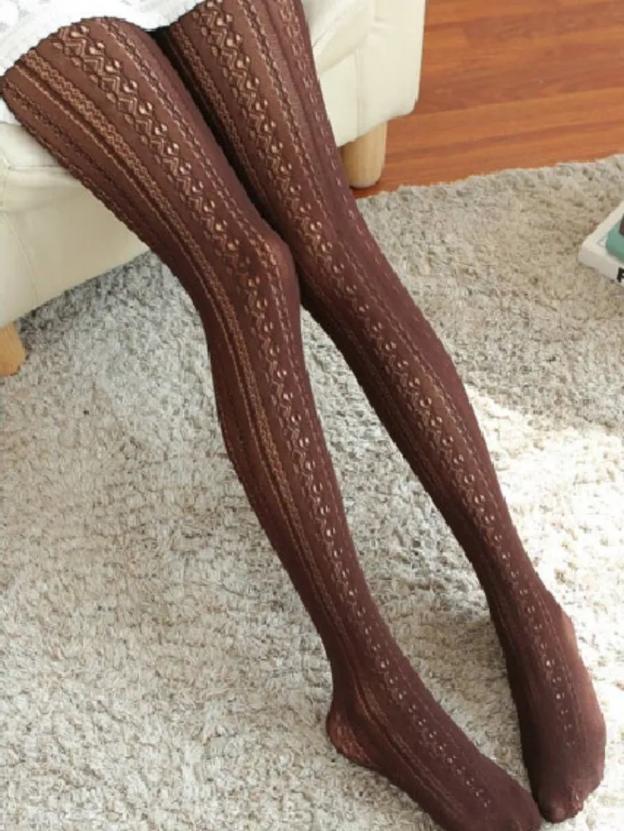 

Women s Sexy Pantyhose With Hollowed Out Mesh Lace Pantyhose One Size кавовий