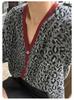 Women's Wool Leopard Print V-Neck Cardigan - Thickened for Autumn & Winter, Stylish & Versatile Slimming Design