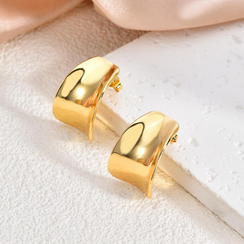 Retro Geometric 304 Stainless Steel Ear Studs with Concave-Convex Design