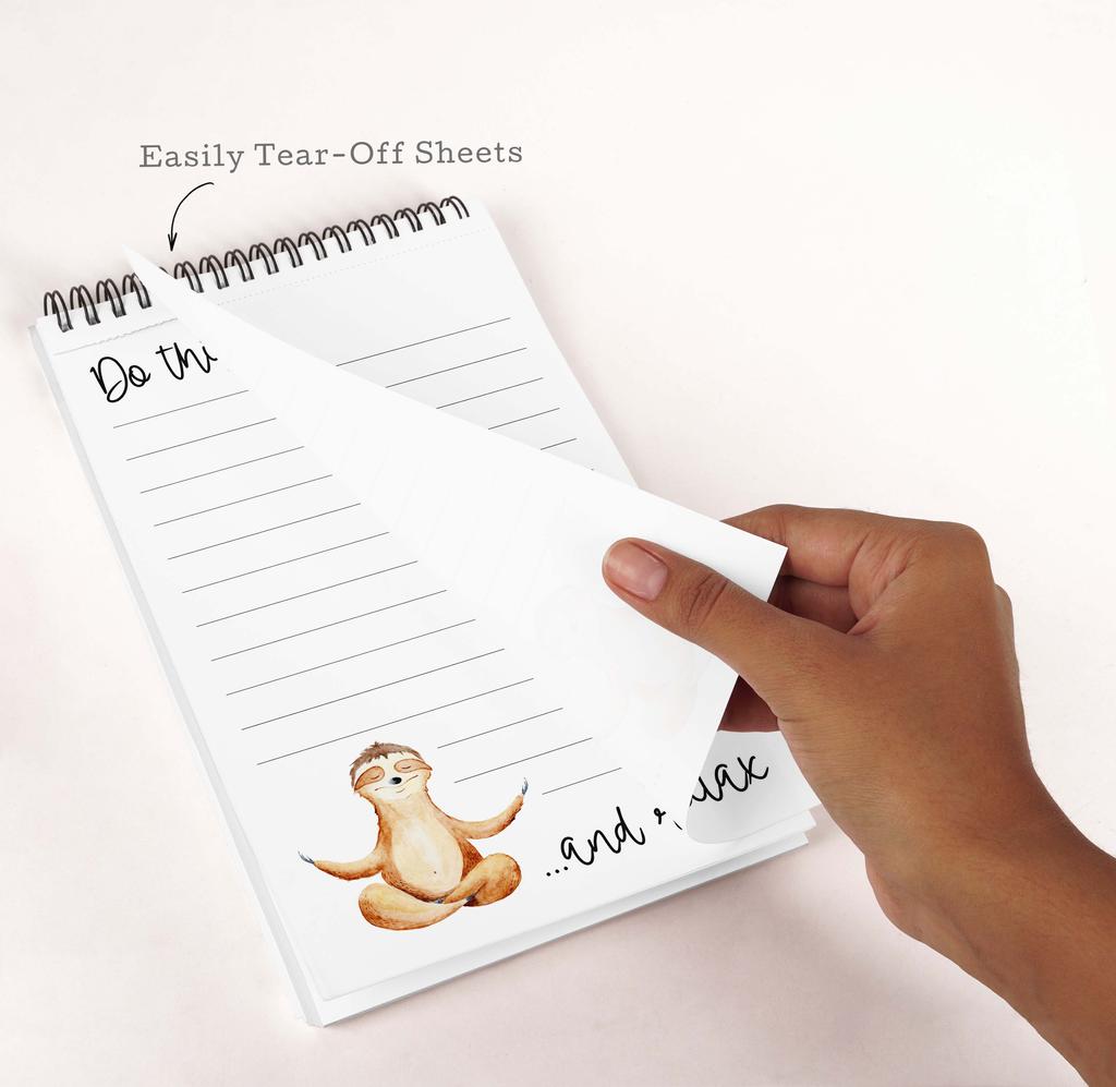 Inkdotpot To Do List Notepad – 6” X 9” Paper Stationery, Sloth Spiral Notepad Daily Checklist-(50 Sheets)