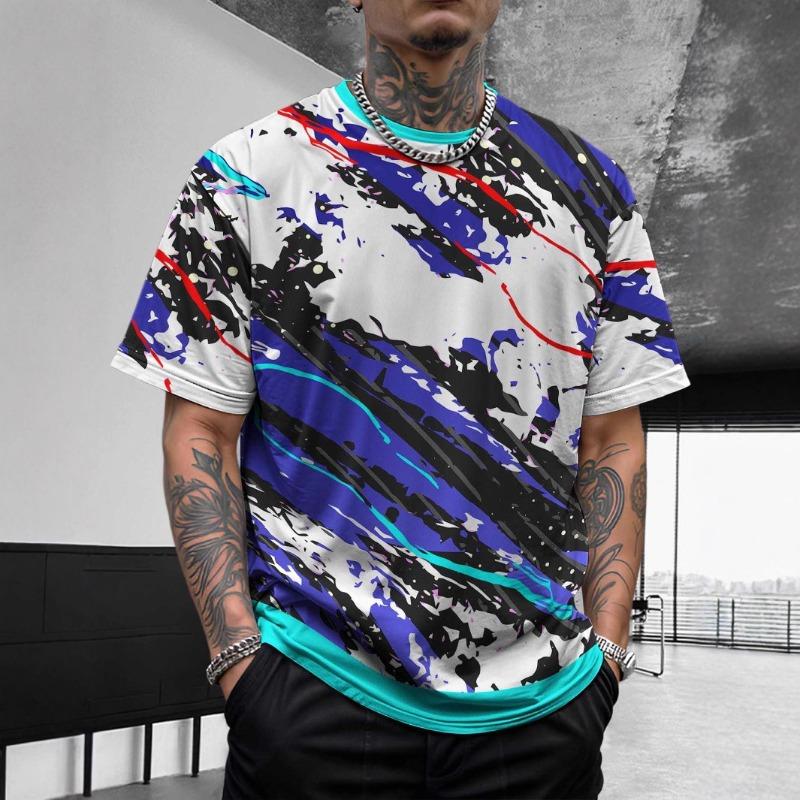 

Мужская летняя футболка с короткими рукавами и круглым вырезом, свободная и дышащая, с 3D цифровой печатью, цвет XS