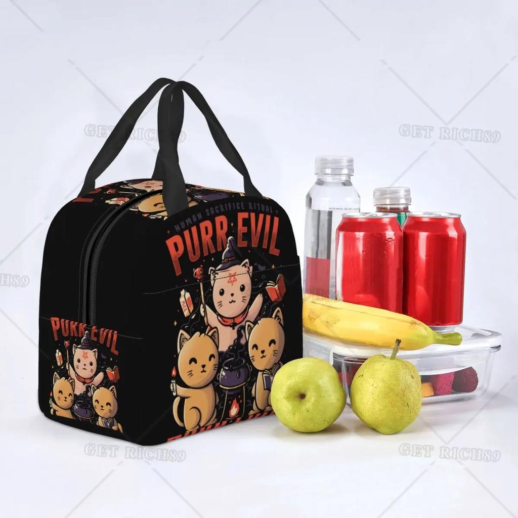 Satanic  Cat Insulated Lunch Bag Waterproof Thermal Cooler Lunch Box with Side Pocket for Women Men Kids Camping Travel