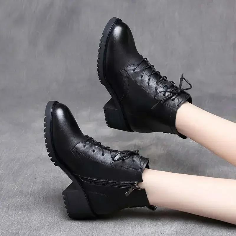 Women Boots High Quality Soft Leather Boots Fashion Pointed Short Boot Thick Heel Ankle Boots for Women British Style Short Boot