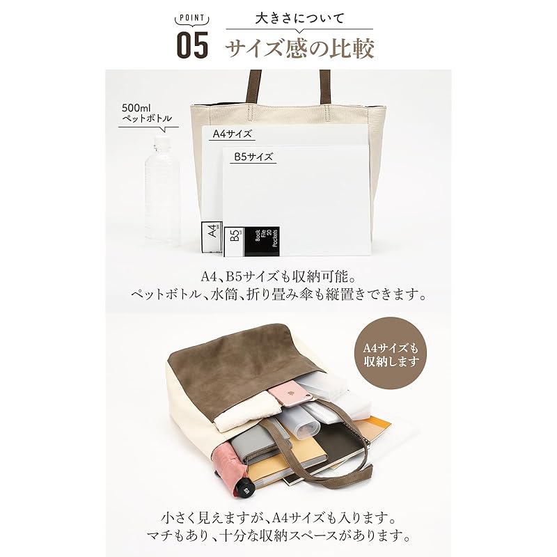 [6 Storage Pockets] Miworna Tote Bag Ladies Pocket Large Canvas Canvas A4 Large Capacity Lightweight Commute Men's Smaller Faux Leather Light Gray X